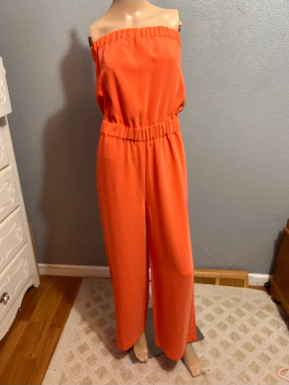 Strapless Orange Wide-Leg Jumpsuit